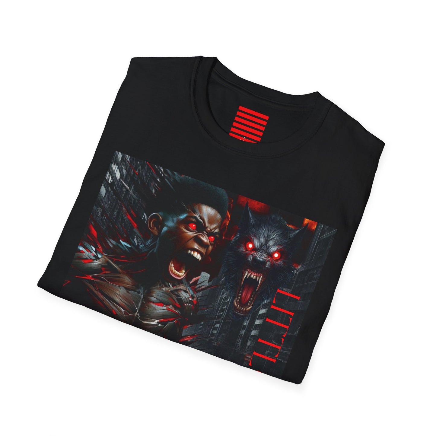 Unisex Softstyle Graphic T-Shirt - Little Boy & Noir Wolf Horror Art