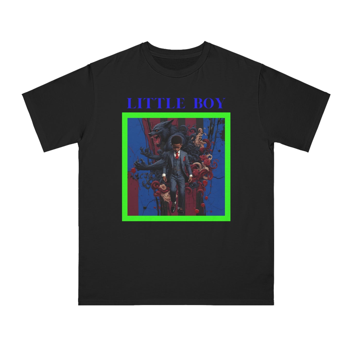 Vintage-Inspired Unisex Organic T-Shirt - Little Boy & Noir Wolf Design