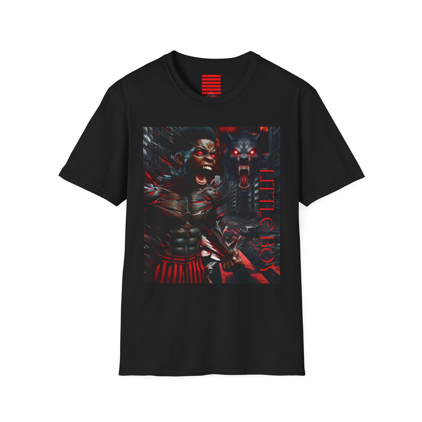 Unisex Softstyle Graphic T-Shirt - Little Boy & Noir Wolf Horror Art