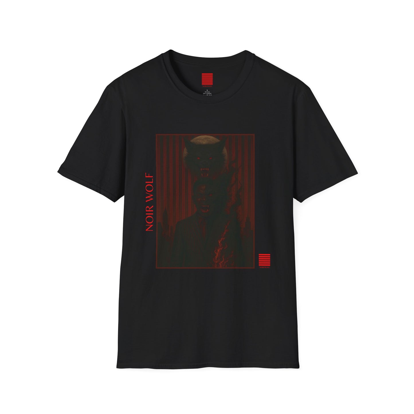 Noir Wolf & Little Boy Unisex Softstyle T-Shirt - Edgy Graphic Tee for Alternative Fashion Lovers