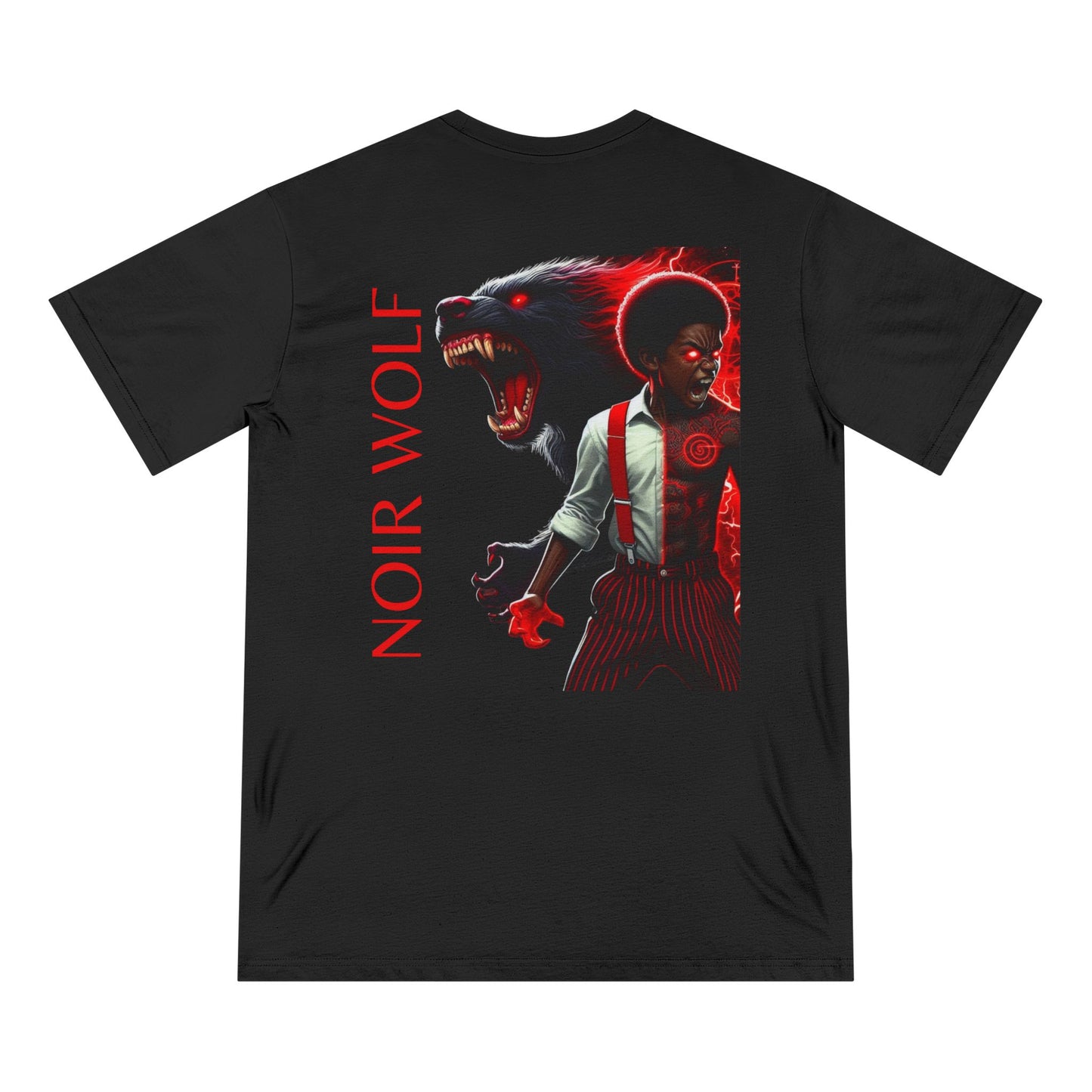 Artistic Horror Graphic T-Shirt - 'Little Boy on the Porch & Noir Wolf'