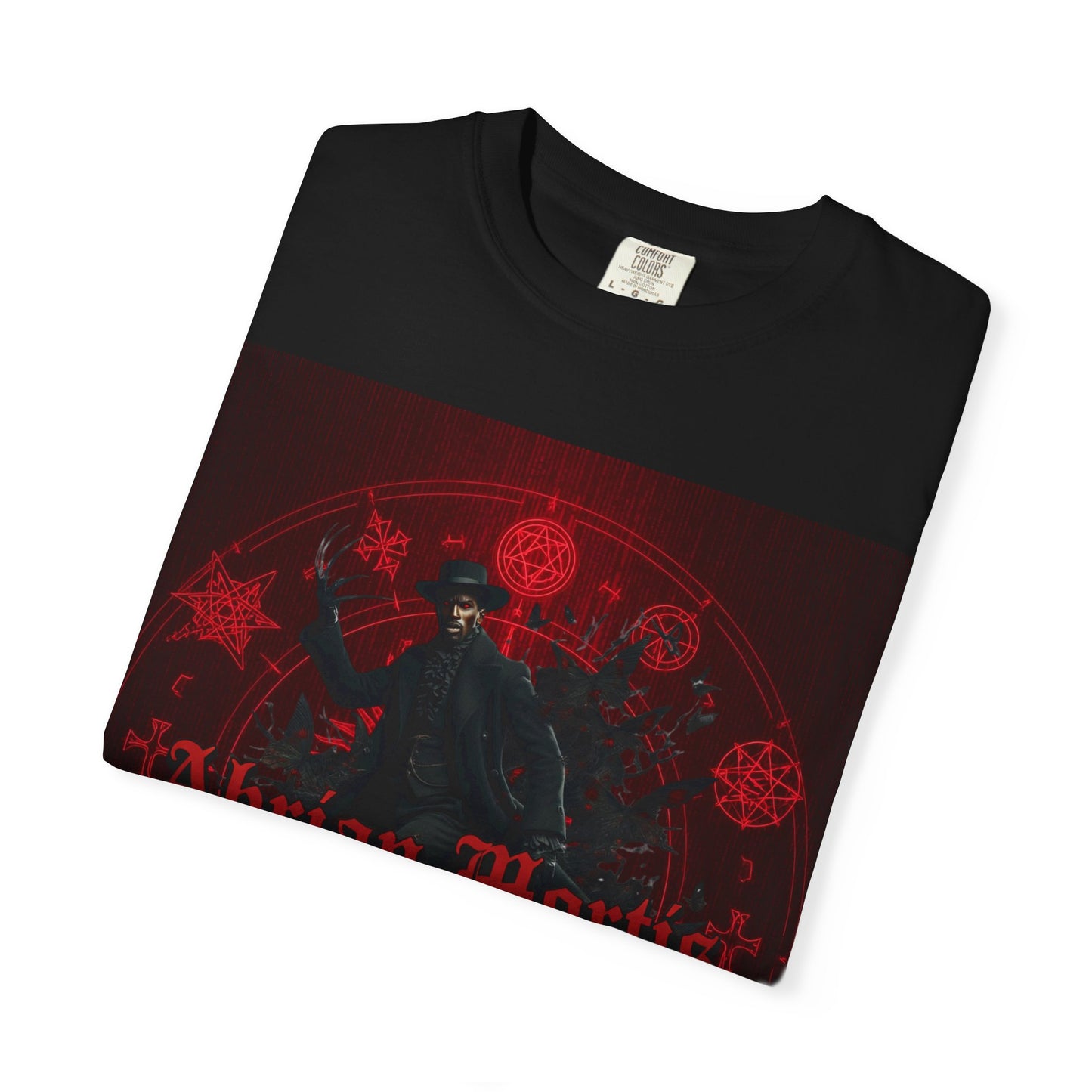 Gothic Noir Wolf T‑Shirt — "Abrian Mortis" Dark Red Graphic Tee