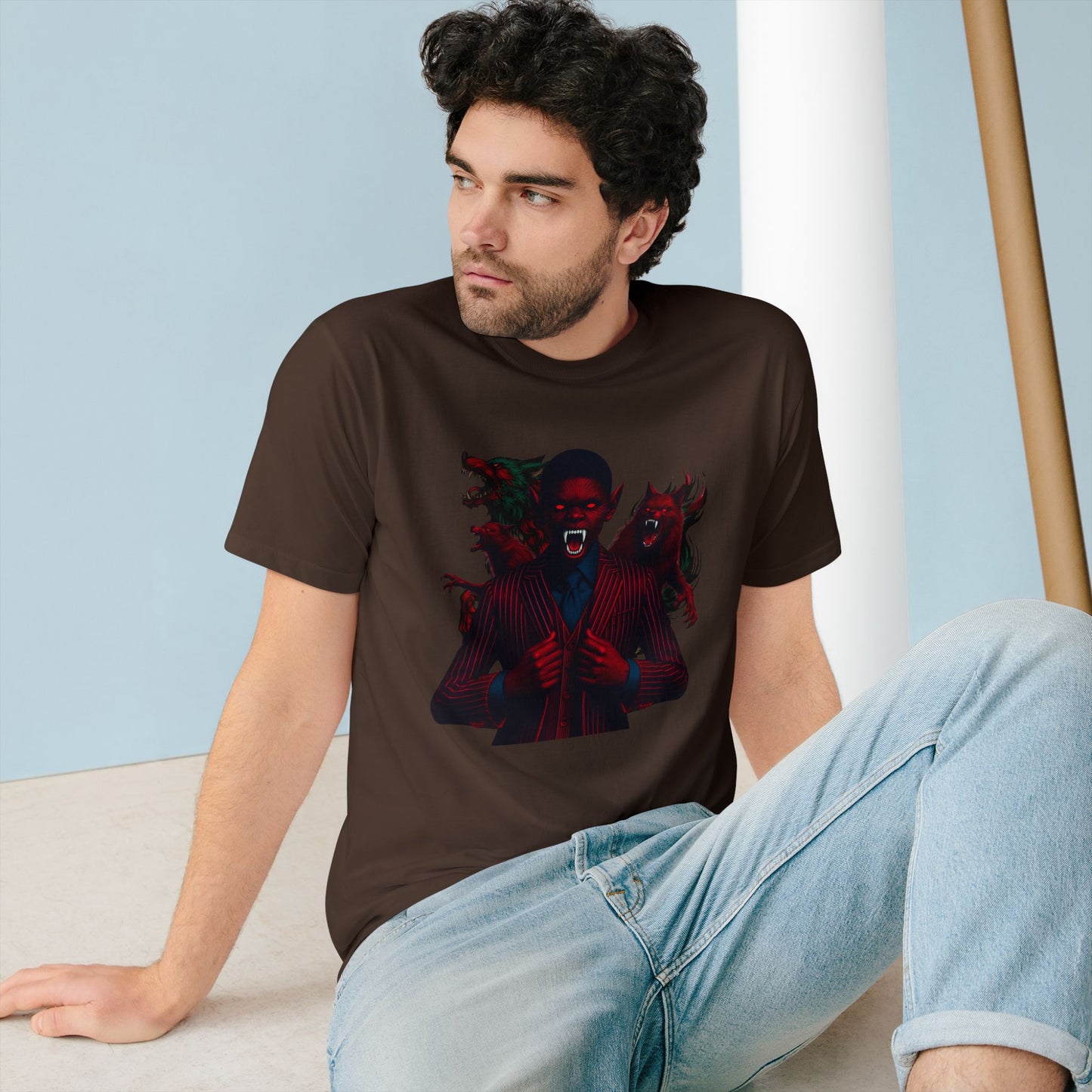 Organic Graphic T-Shirt - Little Boy on the Porch & Noir Wolf Design