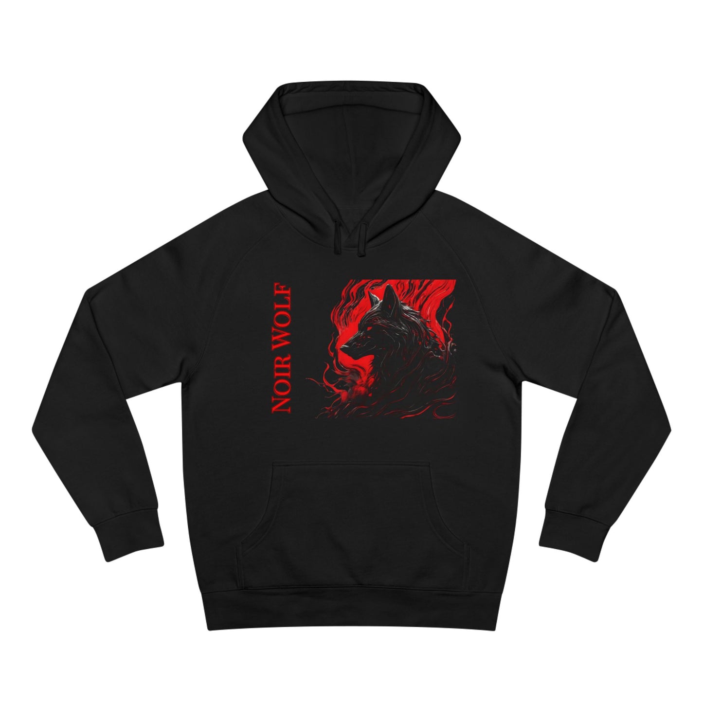 Noir Wolf Hoodie - Red Smoky Wolf Silhouette Graphic