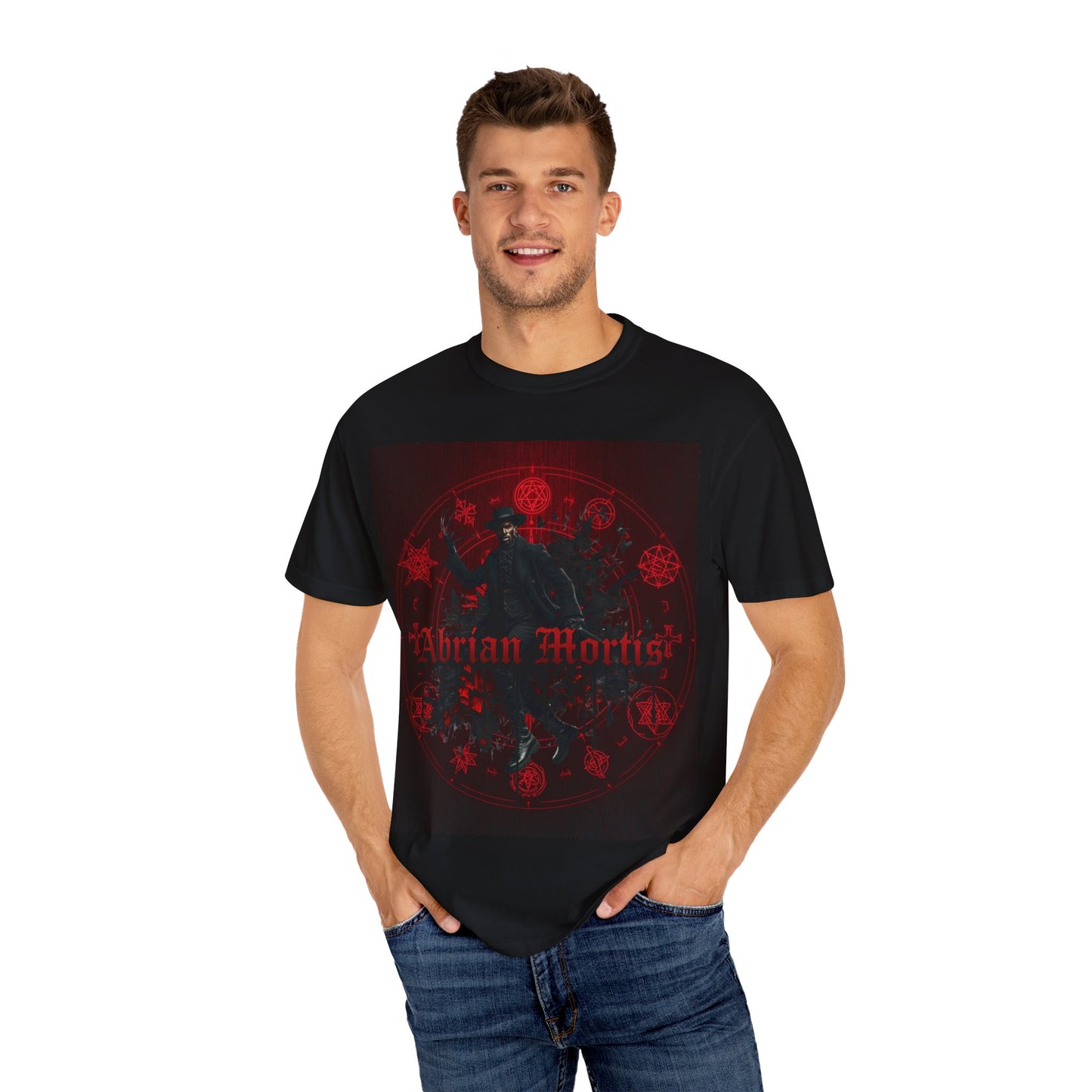 Gothic Noir Wolf T‑Shirt — "Abrian Mortis" Dark Red Graphic Tee