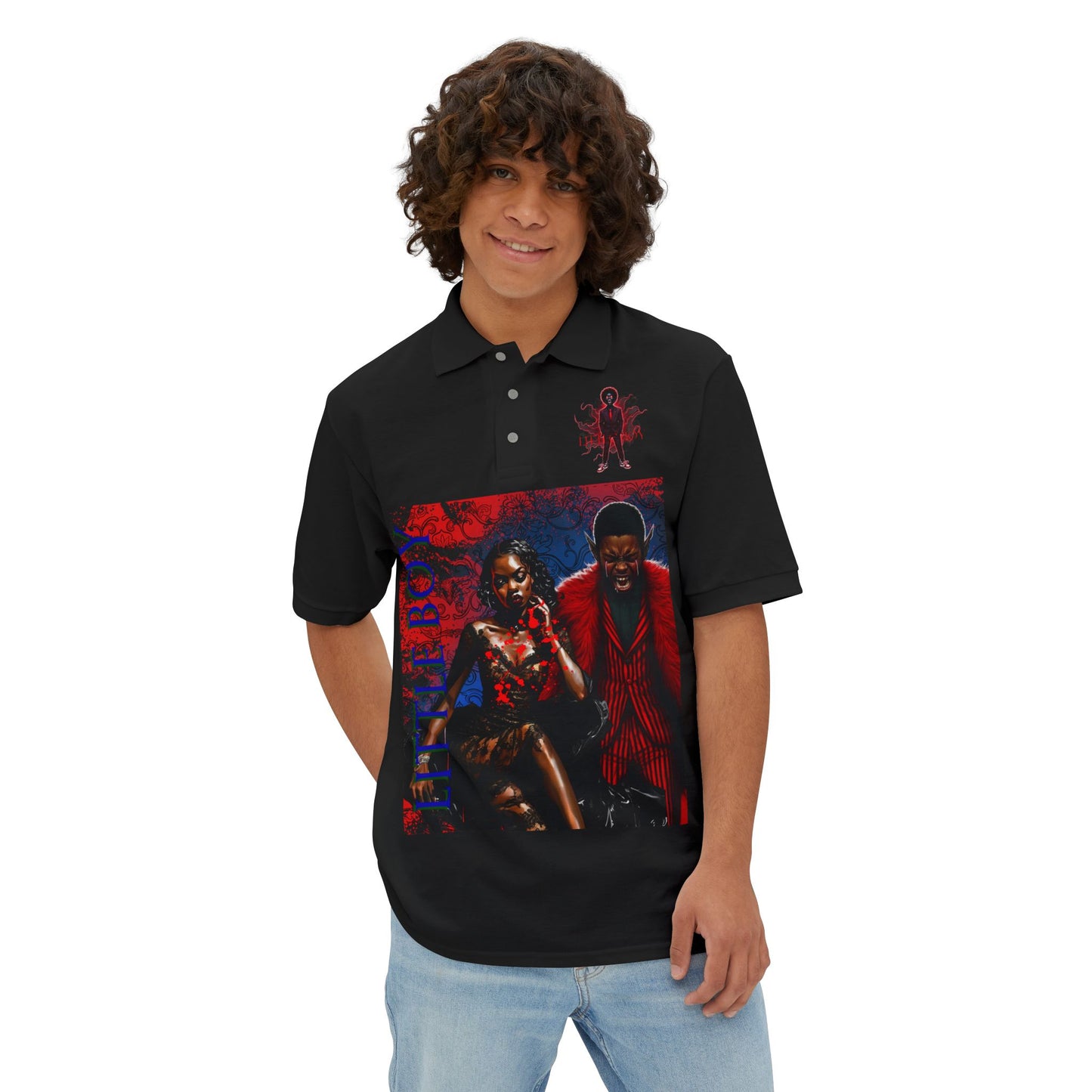 Men's Piqué Polo NOIR WOLF LITTLE BOY