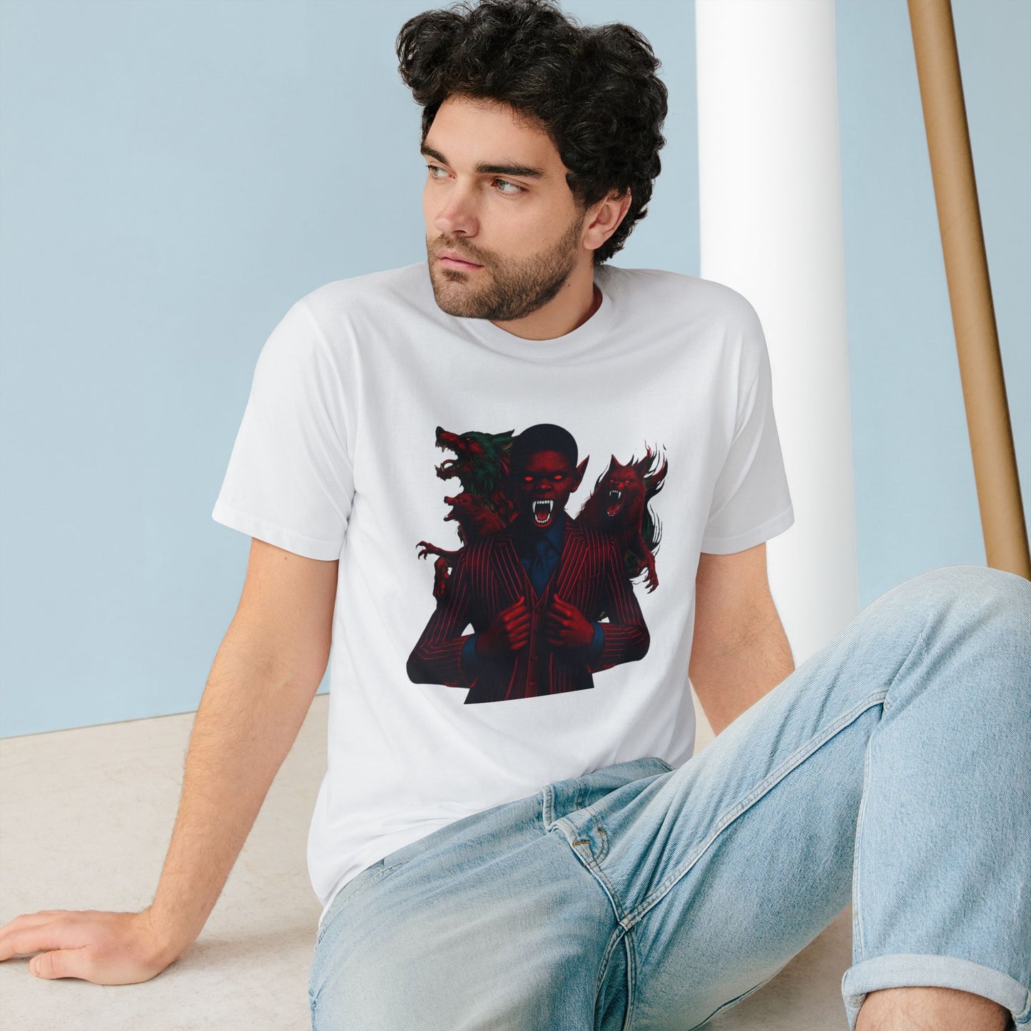 Organic Graphic T-Shirt - Little Boy on the Porch & Noir Wolf Design